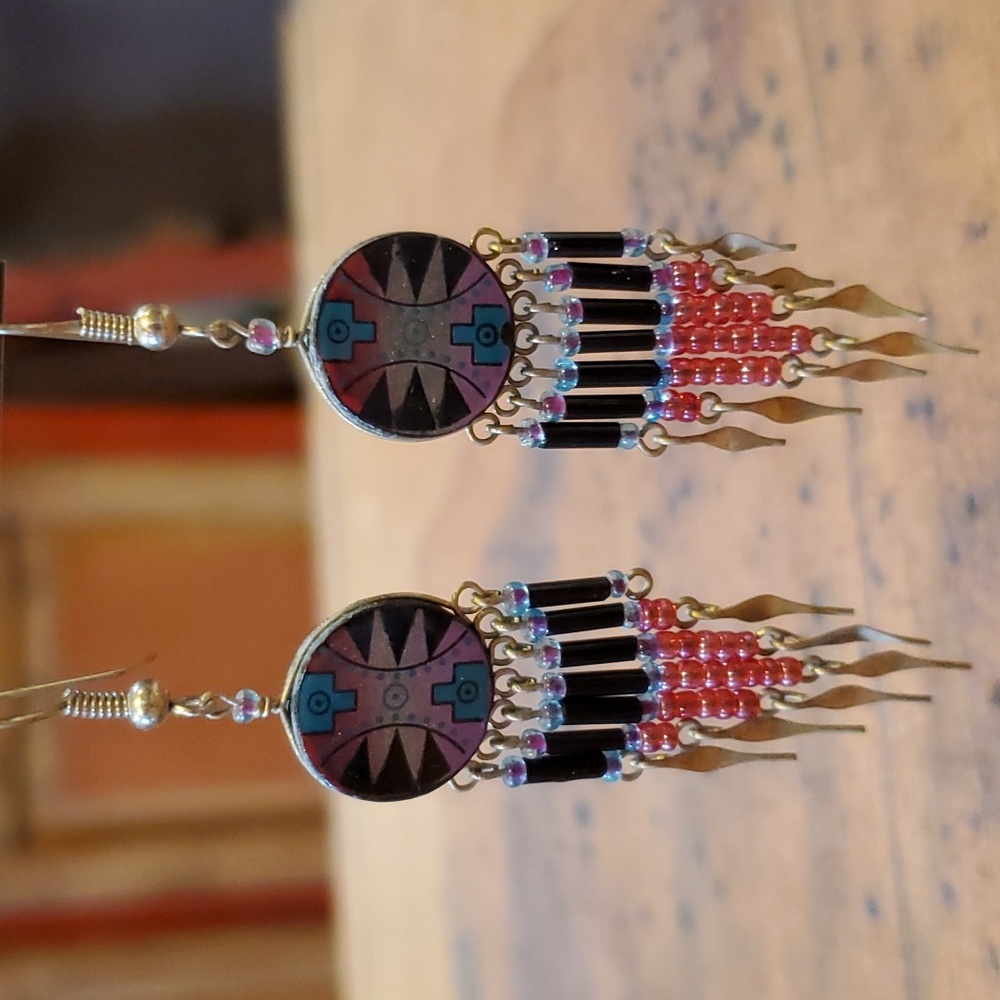 Handmade Tribal Alpaca Dangling Earrings HP Beaded